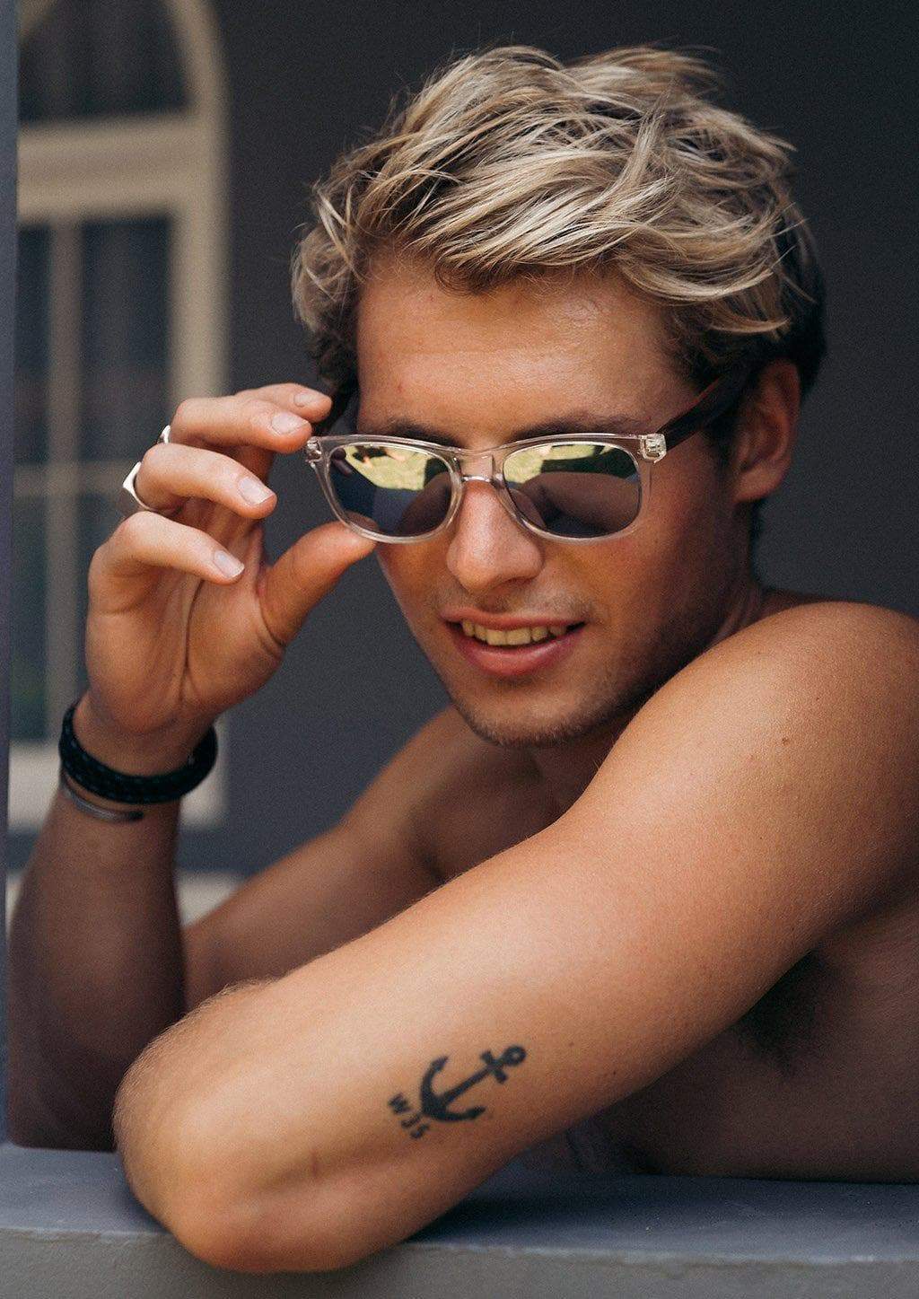 Rosewood Wayfarer Sunglasses – Handcrafted with Polarized Silver Mirror Lenses | Urban Loft