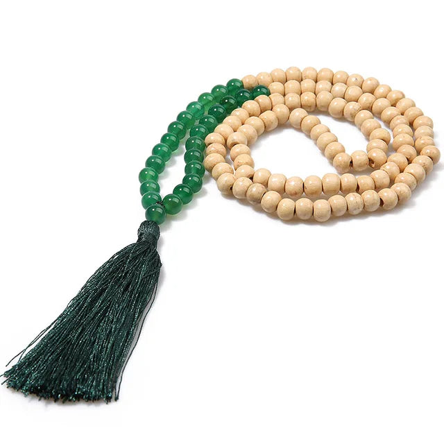 Boho Tribal Long Wooden Bead & Natural Stone Necklace – Handmade Tassel Design | Urban Loft