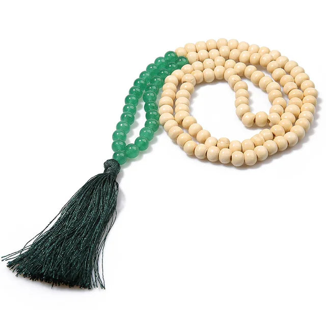 Boho Tribal Long Wooden Bead & Natural Stone Necklace – Handmade Tassel Design | Urban Loft